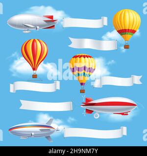 Bannières publicitaires colorées composition digible et ballons d'air avec attaché illustration vectorielle de bannières en tissu blanc Illustration de Vecteur