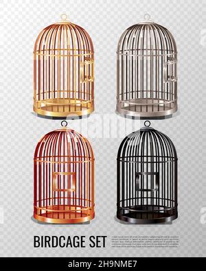 Ensemble de vide fermé canari cage à oiseaux de différentes couleurs sur illustration vectorielle isolée de conception 3d d'arrière-plan transparent Illustration de Vecteur