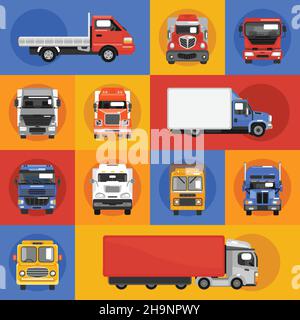 Camion poids lourds transport livraison van icônes décoratives isolé à plat illustration vectorielle Illustration de Vecteur