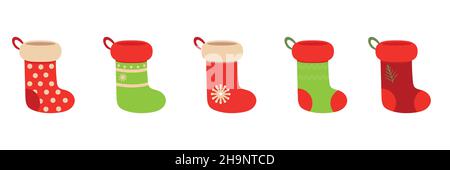 Chaussettes de Noël.Cinq jolies chaussettes de Noël.Vecteur.Chaussettes brillantes pour le nouvel an Illustration de Vecteur