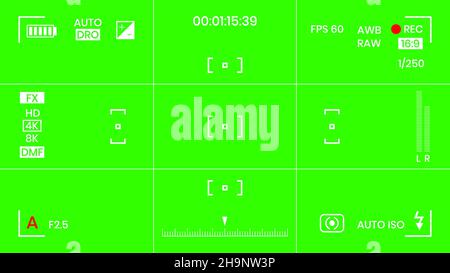 Couleur verte couleur chroma clé caméra REC cadre viseur superposition écran plat design illustration vectorielle. Illustration de Vecteur