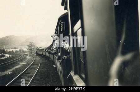 Deuxième Guerre mondiale WW2 - train transportant des soldats wehrmacht allemands de Heuberg à Neisse - Lužická NISA - 09/07/1939 avant de commencer la guerre Banque D'Images