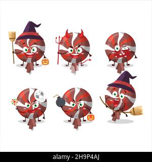 Émoticônes d'expression d'Halloween avec personnage de dessin animé de lolipop rouge de tourbillon enveloppé.Illustration vectorielle Illustration de Vecteur