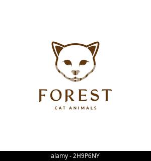 line cool animal chat forêt tête visage logo symbole icône vecteur graphique design illustration idée créative Illustration de Vecteur