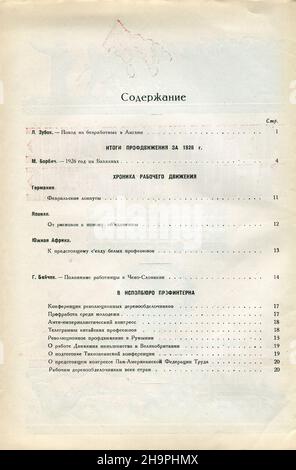 Intérieur du magazine russe 'mouvement international du travail' (russe: Международное рабочее движение), №11 1927. Banque D'Images