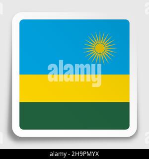 SYMBOLE DU DRAPEAU RWANDAIS sur un autocollant carré en papier avec ombre.Bouton pour applications mobiles ou Web.Vecteur Illustration de Vecteur