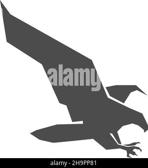 Aigle atterrissant sur une proie.Silhouette d'oiseau gris.Icône Hawk Illustration de Vecteur