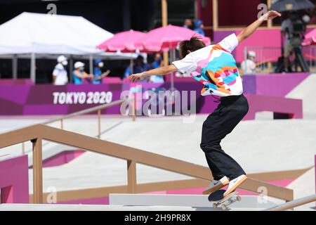 25th JUILLET 2021 - TOKYO, JAPON: HORIGOME Yuto du Japon en action pendant les préliminaires de rue masculine de Skateboarding aux Jeux Olympiques de Tokyo 2020 (photo Banque D'Images