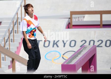 25th JUILLET 2021 - TOKYO, JAPON: HORIGOME Yuto du Japon en action pendant les préliminaires de rue masculine de Skateboarding aux Jeux Olympiques de Tokyo 2020 (photo Banque D'Images