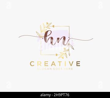 Logo HN féminin.Utilisable pour les logos nature, salon, Spa, cosmétique et Beauté.Elément de modèle de logo Flat Vector. Illustration de Vecteur
