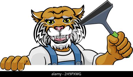 Wildcat Voiture ou Window Cleaner Holding Raclette Illustration de Vecteur