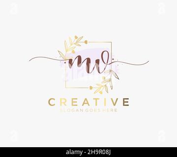 Logo MV féminin.Utilisable pour les logos nature, salon, Spa, cosmétique et Beauté.Elément de modèle de logo Flat Vector. Illustration de Vecteur