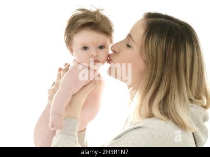 Mère avec bébé, fille, 3 mois, Bade-Wurtemberg, Allemagne Banque D'Images