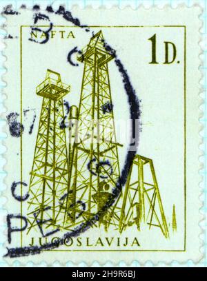 Photo d'un timbre-poste de 2 dinars de Yougoslavie Banque D'Images