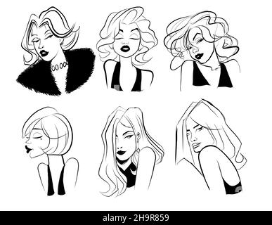 ensemble de dessins caricatures de femmes - illustration vectorielle Illustration de Vecteur