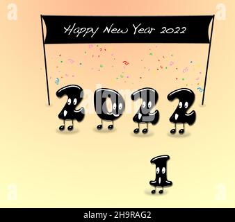 Dessin animé de 2022 chiffres avec texte Bonne Année.Nouvelle année 2022. Banque D'Images
