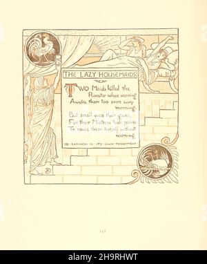 Les paresseux aides domestiques de triplés : comprenant, l'opéra du bébé, le bouquet du bébé, et le propre Æsop du bébé ( Aesp ) étant les fables condensés en rime avec des morals portables pointés par Walter Crane.Gravé et imprimé en couleurs par Walter Crane, Lucy Crane et Edmund Evans, publié en 1899 Banque D'Images