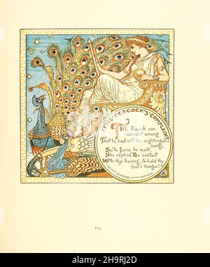 La plainte de Peacock de triplets : comprenant, l'opéra du bébé, le bouquet du bébé, et le propre Æsop du bébé ( Aesp ) étant les fables condensés en rime avec des morals portables pictoriellement pointés par Walter Crane.Gravé et imprimé en couleurs par Walter Crane, Lucy Crane et Edmund Evans, publié en 1899 Banque D'Images