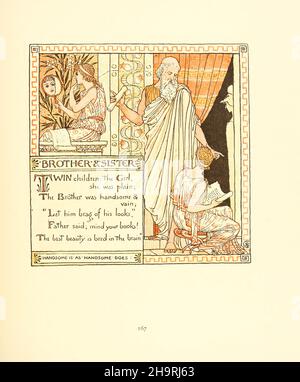Frère et sœur de triplés : comprenant, l'opéra du bébé, le bouquet du bébé, et le propre Æsop ( Aesp ) du bébé étant les fables condensés en rime avec des morals portables picontés par Walter Crane.Gravé et imprimé en couleurs par Walter Crane, Lucy Crane et Edmund Evans, publié en 1899 Banque D'Images