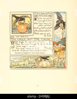 L'aigle et le Crow et le Crow et le Pitcher de triplés : comprenant, l'opéra du bébé, le bouquet du bébé, et le propre Æsop du bébé ( Aesp ) étant les fables condensés en rhyme avec des morals portables pointés par Walter Crane.Gravé et imprimé en couleurs par Walter Crane, Lucy Crane et Edmund Evans, publié en 1899 Banque D'Images