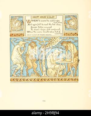 Chaud et froid de triplets : comprenant, l'opéra du bébé, le bouquet du bébé, et le propre Æsop du bébé ( Aesp ) étant les fables condensés en rhyme avec des morals portables pointés par Walter Crane.Gravé et imprimé en couleurs par Walter Crane, Lucy Crane et Edmund Evans, publié en 1899 Banque D'Images
