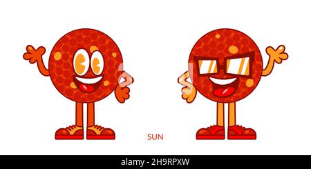 Deux adorables personnages de Sun Cartoon souriants Illustration de Vecteur