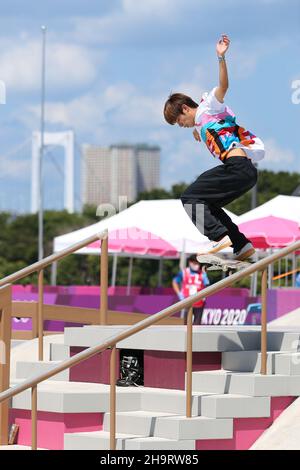 25th JUILLET 2021 - TOKYO, JAPON: HORIGOME Yuto du Japon en action pendant les préliminaires de rue masculine de Skateboarding aux Jeux Olympiques de Tokyo 2020 (photo Banque D'Images