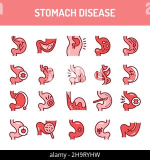 Ensemble de lignes d'icônes de maladies de l'estomac. Elément vectoriel isolé. Illustration de Vecteur