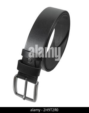 Ceinture en cuir pour hommes involuée en forme d'escargot isolée sur fond blanc Banque D'Images