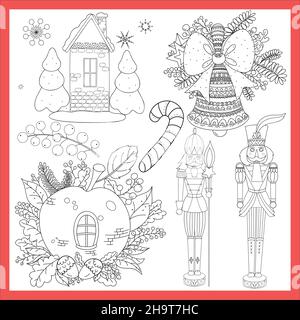 Ensemble de dessin à la main de style Doodle objets liés de Noël isolés sur fond blanc.Illustration vectorielle. Illustration de Vecteur