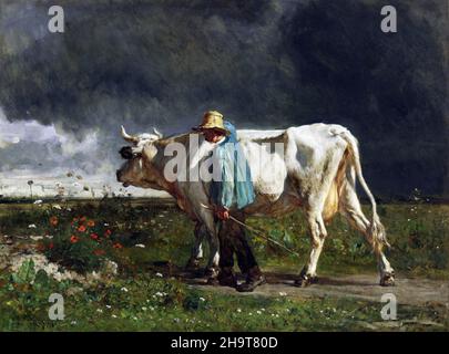 Cowherd par le peintre français, constant Troyon (1810-1865), huile sur toile, mi-19th siècle Banque D'Images