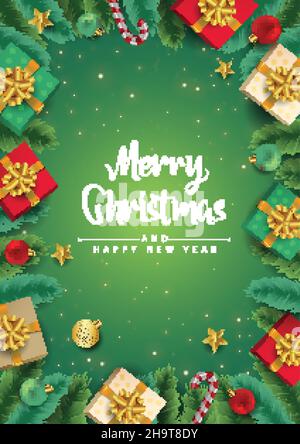 joyeux Noël vert fond de voeux. Motif vectoriel d'illustration Illustration de Vecteur