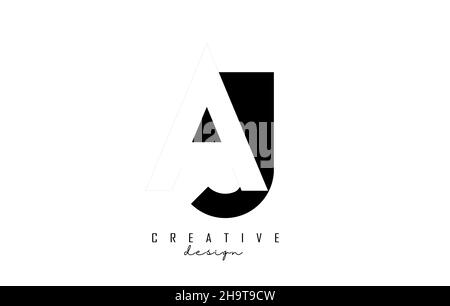 Logo lettres AJ avec motif espace négatif noir et blanc.Lettres A et j avec géométrie et typographie.Illustration vectorielle créative avec lettres. Illustration de Vecteur