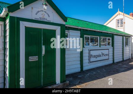 Les bureaux de Penguin News à Port Stanley, dans les îles Falkland Banque D'Images