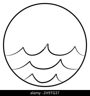 Simple minimaliste vagues eau lac rivière logo en cercle vecteur illustration, design isolé sur fond blanc Illustration de Vecteur