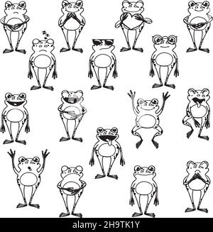 Vector mignon grenouille caractères contour, noir blanc Illustration de Vecteur