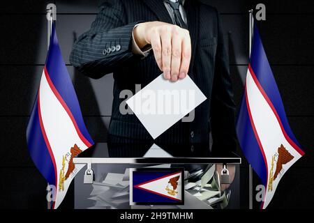 Drapeaux des Samoa américaines, carte de vote à main levée - concept électoral - illustration 3D Banque D'Images