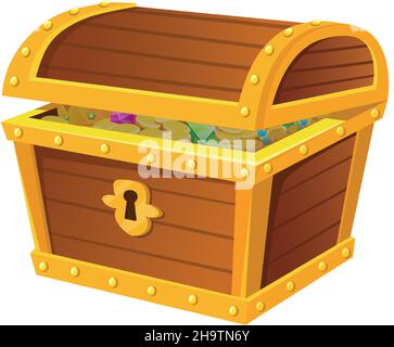 Boîte à trésors.Coffre avec actif de monnaie, richesse de casino, illustration de vecteur de conception isolée sur fond blanc Illustration de Vecteur