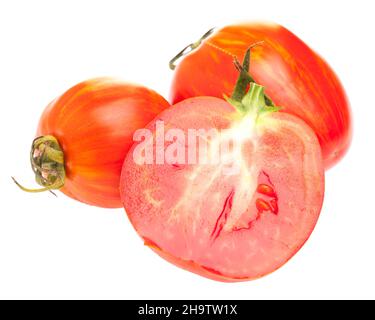 tomate, blanc, rouge, coeur, tranché,moitié, détails, isolé, arrière-plan, fermer,gros plan, vert, vert, grain, motif,tomates, détail, bio, ind Banque D'Images