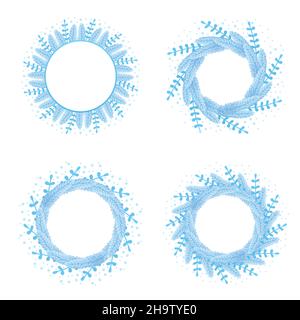 Ensemble de cadres de noël argent nouvel an décoration neige branche sapin dans le style de dessin animé Illustration de Vecteur