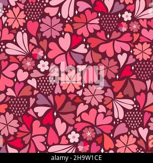 Formes classiques de coeurs, de fleurs et de sparkles roses et rouges.Saint-Valentin vacances romantiques 14 février #lovecore tendance attribuée à Gen Z. Illustration de Vecteur