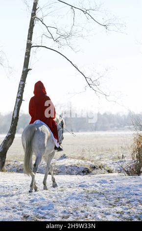 '31.01.2021, Allemagne, Brandebourg, Bruchmuehle - le Père Noël à cheval à travers la nature.00S210131D428CAROEX.JPG [VERSION DU MODÈLE : NON, PROP Banque D'Images