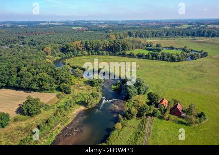 '22.09.2021, Allemagne, Rhénanie-du-Nord-Westphalie, Datteln - Lippe, développement de la rivière et des plaines inondables de la Lippe près de Haus Vogelsang, ici un proche-naturel Banque D'Images