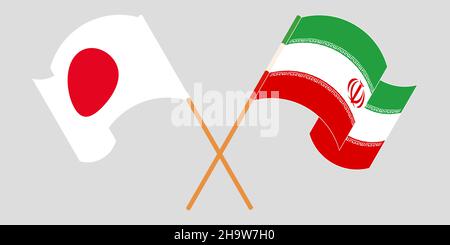 Traversé et agitant des drapeaux de l'Iran et du Japon.Illustration vectorielle Illustration de Vecteur