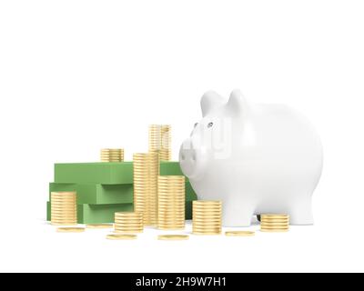 Argent et banque de porc isolée sur fond blanc.3d illustration. Banque D'Images