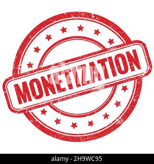 Texte DE MONÉTISATION sur le timbre rond en caoutchouc rouge vintage grungy. Banque D'Images