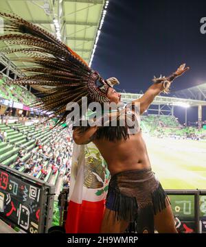 Austin, Texas, États-Unis.8 décembre 2021 : un supporter du Mexique au Q2 Stadium pour un match international de football amical entre le Mexique et le Chili le 8 décembre 2021 à Austin, Texas. Arrivez au Q2 Stadium pour un match international de football amical entre le Mexique et le Chili le 8 décembre 2021 à Austin, Texas.(Credit image: © Scott Coleman/ZUMA Press Wire) Credit: ZUMA Press, Inc./Alamy Live News Banque D'Images
