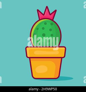 cactus plante sur pot isolé dessin animé vecteur illustration dans le style plat Illustration de Vecteur