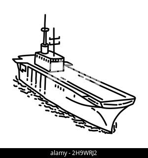 Navire d'assaut marin faisant partie des équipements militaires et des corps marins dessin à la main icône ensemble Vector Illustration de Vecteur