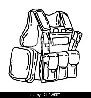 Gilet utilitaire de combat marin fait partie des équipements militaires et de corps de marine ensemble d'icônes dessinées à la main vecteur Illustration de Vecteur